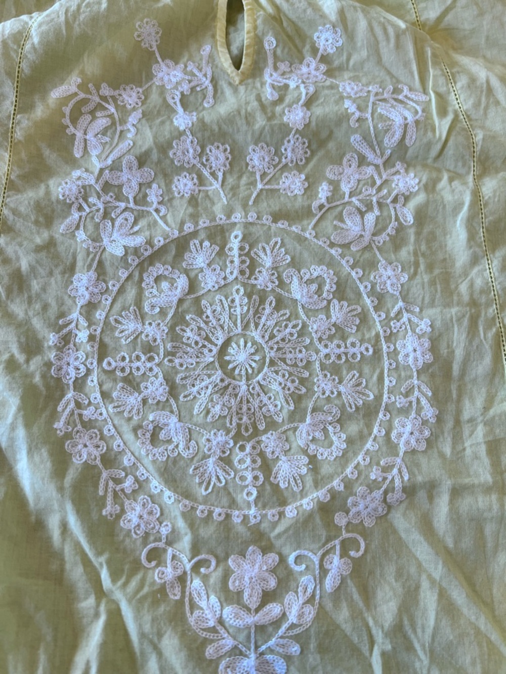 Chico's Yellow Embroidered Cotton Peasant Tunic Sz Large - Picture 9 of 12